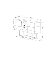 Buffet Moderno con Acabado en Mármol Negro y Madera, 145x40x82 cm, Patas Metálicas