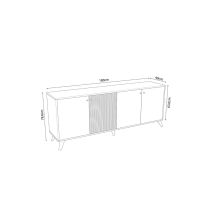 Buffet con 4 Puertas y Patas de Madera en Melamina Roble y Negro, 180x40x78,6 cm