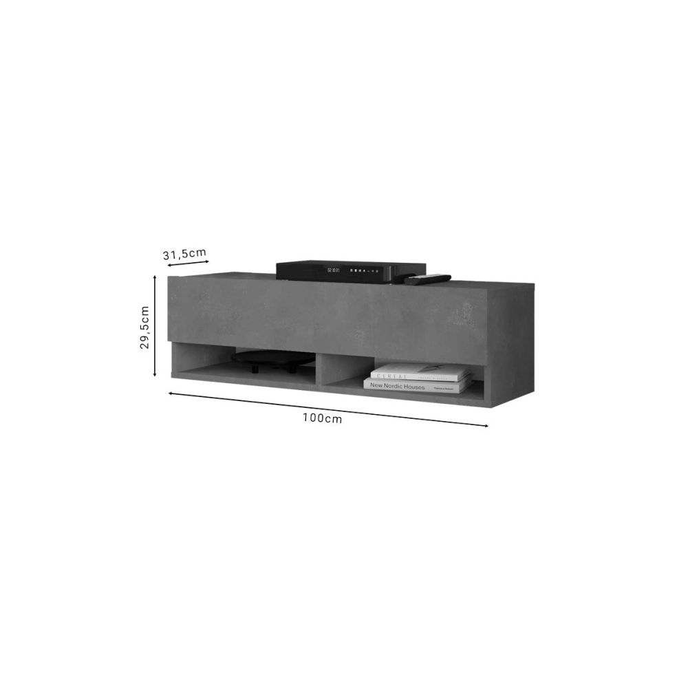 Mueble Mesa TV Moderno con 1 Puerta y Estantes en Melamina Color Gris, gris antracita