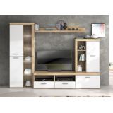 Mueble de Salón Moderno con Leds, Acabado en Cambria, 260x191 cm