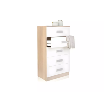 Meyvaser -Sinfonier 5 Cajones, Cómoda, Acabado en Roble y Blanco, Medidas: 60 cm (An) x 108,5 cm (Al) x 38 cm de (Fon)