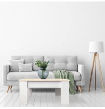 Mesa de Centro Elevable, Acabado en Color Blanco con Tapa Cambria, Medidas: 90 cm (Ancho) x 50 cm (Fondo) x 46-57 cm (Alto)