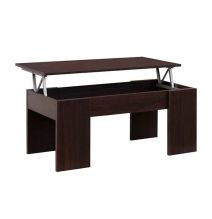 Mesa de Centro Elevable, Mesita de Salón o Comedor, Acabado en Color Wengue, Medidas: 90 cm (An) x 50 cm (Fon) x 46-57 cm (Al)