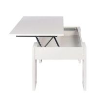 Mesa de Centro Elevable, Mesita de Salón o Comedor, Acabado en Color Blanco, Medidas: 90 cm (An) x 50 cm (Fon) x 46-57 cm (Al)