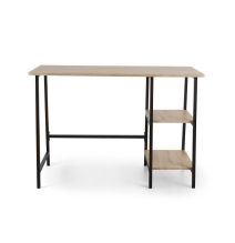 Mesa Escritorio Industrial con Estante y 2 Baldas – MDF Negro, Estructura Metálica y Roble, 110x50x75 cm