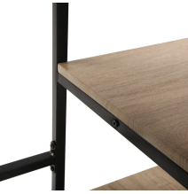 Mesa Escritorio Industrial con Estante y 2 Baldas – MDF Negro, Estructura Metálica y Roble, 110x50x75 cm