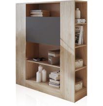 Estantería con Escritorio, Mesa de Ordenador, Acabado en Cambrian y Grafito, Medidas: 119,6 cm (Largo) x 139,6 cm (Alto) x 34