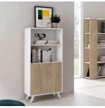 Mueble Bar para Salón o Comedor, Aparador de Cocina, Color Blanco-Roble, Medidas: 60 cm (An) x 135 cm (Al) x 40 cm (Fon)