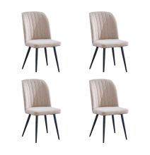 Pack de 4 Sillas Modernas para Comedor– Tapizado en Color Beig con Patas Metálicas Negras, Medidas: 46 cm x 55 cm x 92 cm