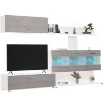 Mueble de Salón con Leds, Acabado en Andersen Pino - Gris, Medidas: 250 cm (Anc) x 115 cm (Al) 40 cm (Fon)