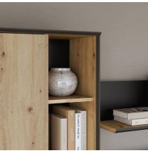 Mueble de Salón Completo | Mueble de TV, Estante, Vitrina | Medidas: 260 x 40.6 x 200 cm | Color Roble Artisan con Gris