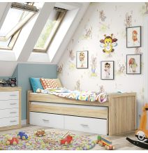 Cama Nido Juvenil con Dos Camas y Dos Cajones - Dormitorio en Cambria y Blanco - 200,5 x 98 x 72 cm