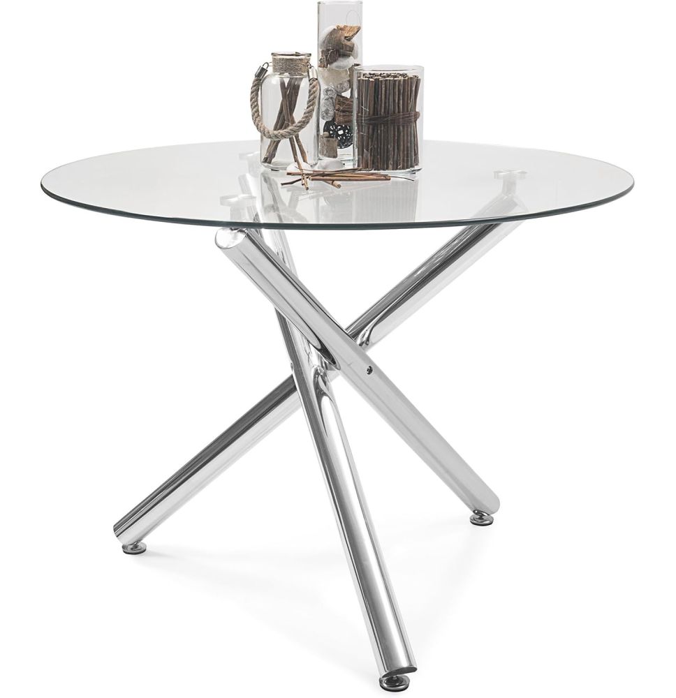 Mesa de Comedor Redonda | Tapa de Cristal y Pata Cromada | Diámetro 110 cm.
