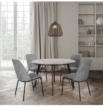 Mesa de Comedor Fija Redonda | Imitación Mármol con Pata Metálica | Diámetro 120 cm x Alto 75 cm