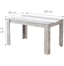 Mesa de Comedor Moderna 135x80x75 cm, Tapa MDF Gris Cemento y Blanco con Patas Resistentes - Estilo Moderno