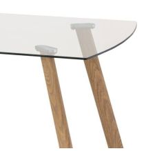 Mesa de Comedor Nórdica | Diseño con Tapa de Cristal Transparente y Patas de Metal Color Roble | Dimensiones: 140 x 80 x 76 cm