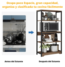 Estantería de Cocina Con Marco de Metal Negro, Estante Industrial para microondas 60x30x126 Cm Color Madera y Negro