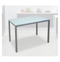 Mesa Fija para Cocina con Estructura de Acero Pintado Color Aluminio y Tapa de Cristal Templado Blanco - Medidas 110x70x75 cm