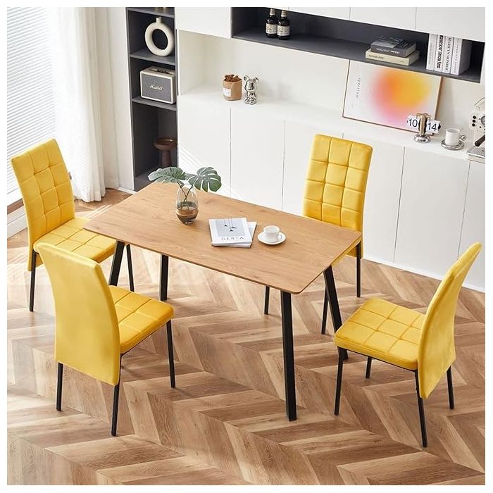Mesa de Comedor Fija con Tapa de Melamina Color Roble y Estructura Metálica Negra Mate - Medidas 120x80x75 cm