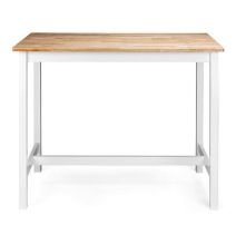 Mesa Alta de Madera Lacada en Blanco Mate con Tapa en Color Roble - Medidas 108x60x91 cm