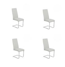 Pack de 4 Sillas Tapizadas en Símil Piel Gris Claro con Pata de Tubo Ovalado en Acabado Cromo, Medidas 46x54x110 cm