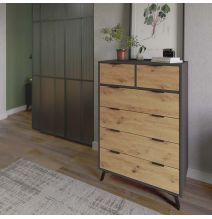 Cómoda con 6 Cajones, para Dormitorio, Acabado en Color Gris/roble, Medidas: 80 cm (Ancho) x 122 cm (Alto) x 48 cm (Fondo)