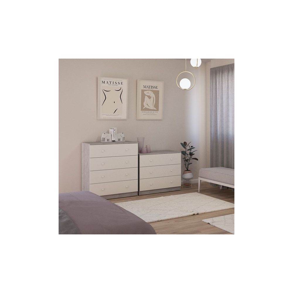 Cómoda con 3 Cajones, para Dormitorio, Acabado en Color Cemento Blanco