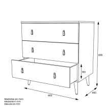 Cómoda con 3 Cajones, para Dormitorio, Acabado en Color Blanco, Medidas: 80 cm (Ancho) x 83,5 cm (Alto) x 48 cm (Fondo)