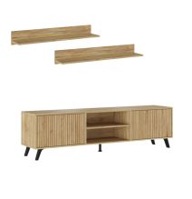 Conjunto de Salón Mueble Completo: Bajo TV, Mueble Bar, Estantería y Mueble Colgar - Estilo Mauvella Rayas.