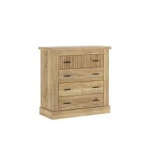 Pack de Muebles de Dormitorio Habitación con Cabecero, 2 Mesitas de Noche 3 Cajones y Cómoda en Color Mauvella Rayas